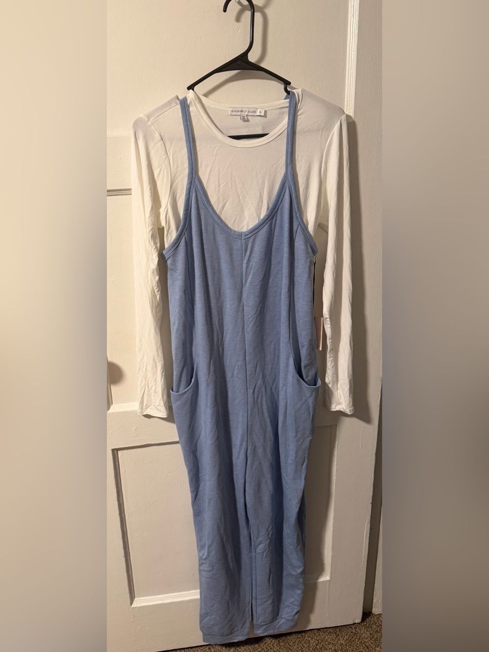 NWT Sincerely Jules Jogger Hem Light Blue 2-Piece Soft Jumpsuit Sz S Pockets